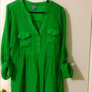 Laura Scott green gauze smock shirt